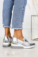 Półbuty damskie - Srebrne sneakersy Kati półbuty na koturnie z gumką polska skóra 7020 - miniaturka - grafika 1