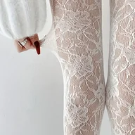 Rajstopy - TEMU 1 szt. Damskie Kwiatowe Żakard Białe Koronkowa Rajstopy - Wyższy Stan, Aplikacja z Prześwitami Tkanina Rajstopa na /Wiosnę do Stylu Casual i - miniaturka - grafika 1