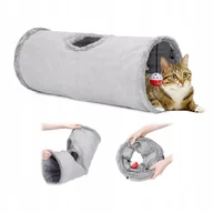 Zabawki dla kotów - Zabawka legowisko TUNEL DLA KOTA pluszowy ZAMSZOWY okrągły składany - miniaturka - grafika 1