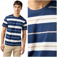 Koszulki męskie - Wrangler STRIPE TEE Iris granatowa bawełniana koszulka t-shirt w paski L - miniaturka - grafika 1