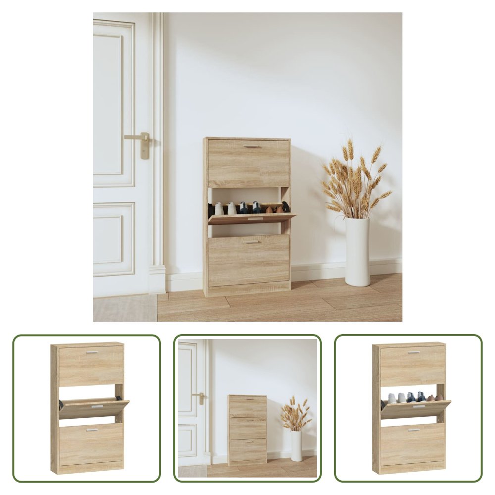 The Living Store dębowa szafka na buty 59x17x108 cm materiał drewnopochodny