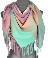 Apaszki i szaliki damskie - Chusta damska ciepła w KRATĘ z frędzlami AXD-13-23 miętowa - miniaturka - grafika 1