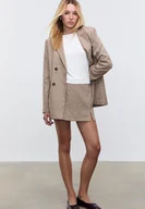 Spódnice - Stradivarius Spódnico-spodnie wzorzyste z bocznym rozcięciem Beżowy S - miniaturka - grafika 1