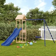 Place zabaw - vidaXL vidaXL Domek ze zjeżdżalnią i huśtawką, lite drewno sosnowe - miniaturka - grafika 1