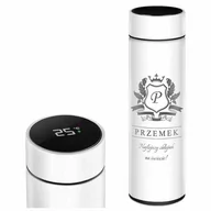 Kubki termiczne - Kubek termiczny termos biały z wyświetlaczem LED z grawerem dla c - miniaturka - grafika 1