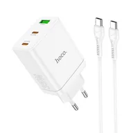 Akcesoria do smartwatchy - HOCO ładowarka sieciowa 2 x Typ C + USB A + kabel Typ C do Typ C QC PD 35W N33 biała - miniaturka - grafika 1