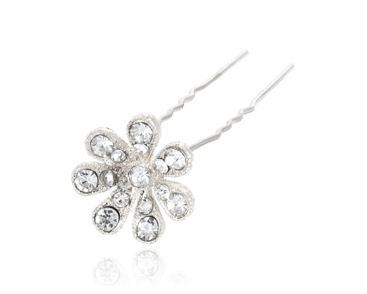 Szpilki do włosów srebrny kwiat, 6,5cm, 2 szt.