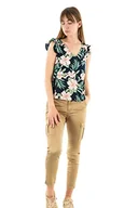 Koszulki i topy damskie - ONLY Damska koszulka Onlsylvie Life Fr S/S Frill Top PTM, Navy Blazer/Aop: Jungle, M - miniaturka - grafika 1