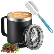 Kubki termiczne - Kubek termiczny 420ml z uchwytem pokrywką na kawę herbatę stalowy zimne i ciepłe napoje Alogy Czarny + Szczotka do mycia - miniaturka - grafika 1