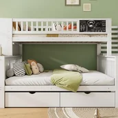 Łóżka dla dzieci i młodzieży - Łóżko piętrowe 90x200cm + 140x200cm z drewna - z 2 szufladami, półką i drabinką - białe - miniaturka - grafika 1