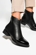 Botki damskie - Czarne botki skórzane damskie na ozdobnym niskim klocku dekoracja Casu SL24X5-B - miniaturka - grafika 1