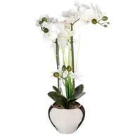 Dekoracje domu - Atmosphera Sztuczna roślina trzypędowy storczyk z białymi kwiatami umieszczony w biało-czarnej donicy B079MDST4Y - miniaturka - grafika 1