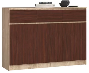 Akord Fabryka mebli KOMODA K 140cm 3 DRZWI 3 SZUFLADY SONOMA / WENGE OP0LK-1DĄBWEN008 - Komody - miniaturka - grafika 1
