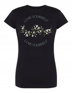 Koszulki i topy damskie - T-Shirt damski nadruk kwiatki Kochaj Siebie r.M - miniaturka - grafika 1