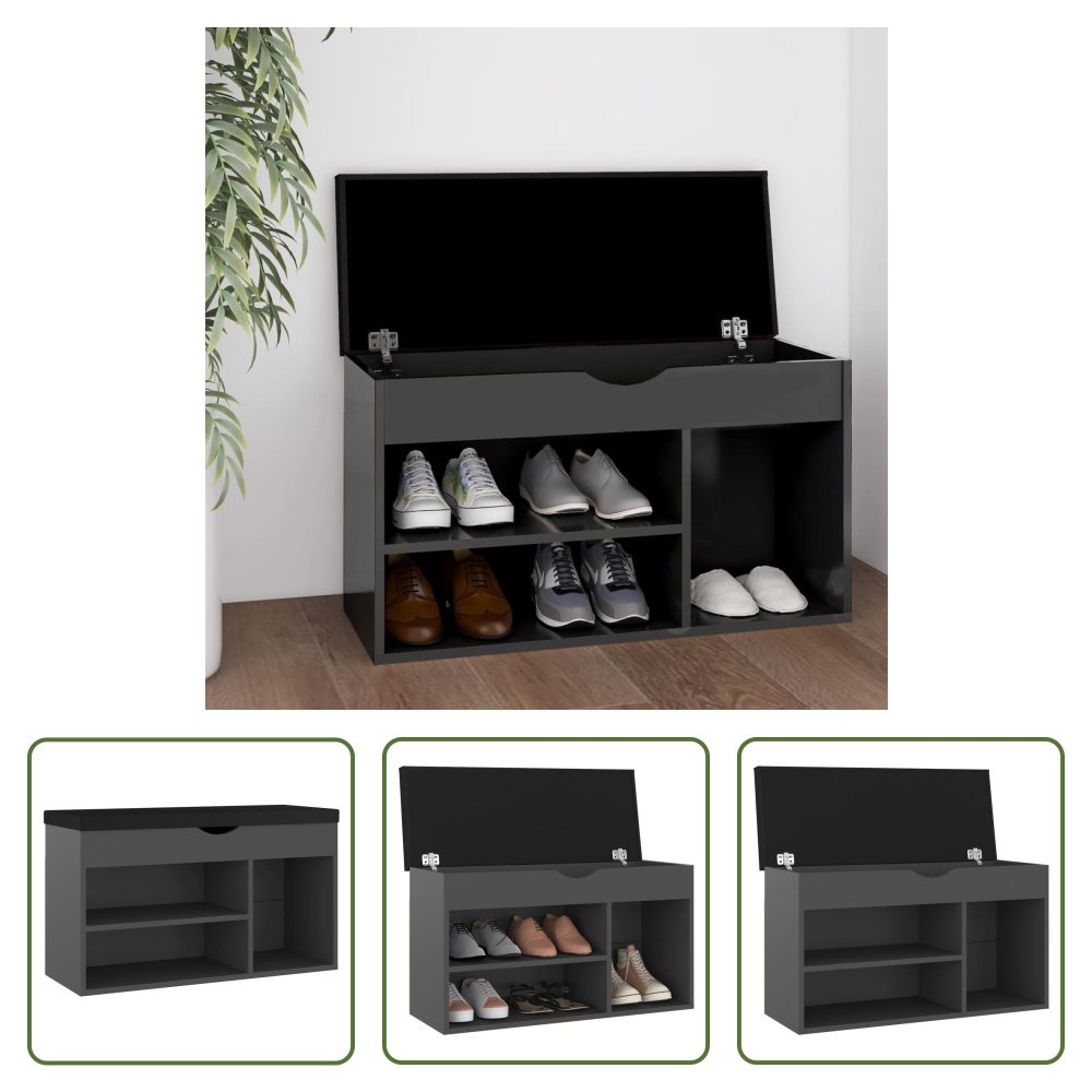 The Living Store Ławka na buty z poduszką szara 80x30x47 cm Materiał drewnopochodny