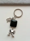 Breloki - BRELOK MUZYCZNY PERKUSJA NUTA KLUCZ MUZYKA Z KAMIENIEM CZARNY AGAT PREZENT - miniaturka - grafika 1