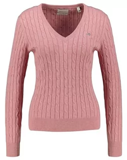 Swetry damskie - GANT Damski sweter ze stretchu bawełnianego z dekoltem w serek, California Pink Melange, XS - grafika 1