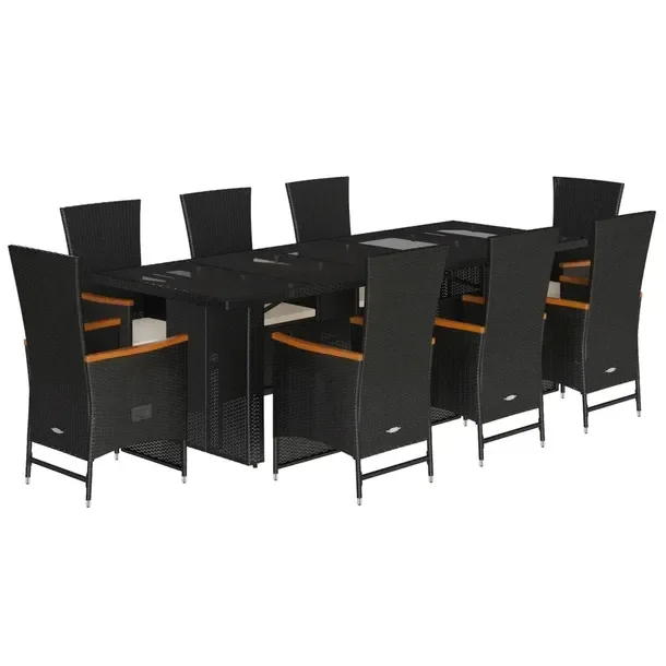 Zestaw mebli ogrodowych czarny, stół 240x90x75 cm, fotel 58x62x108 cm