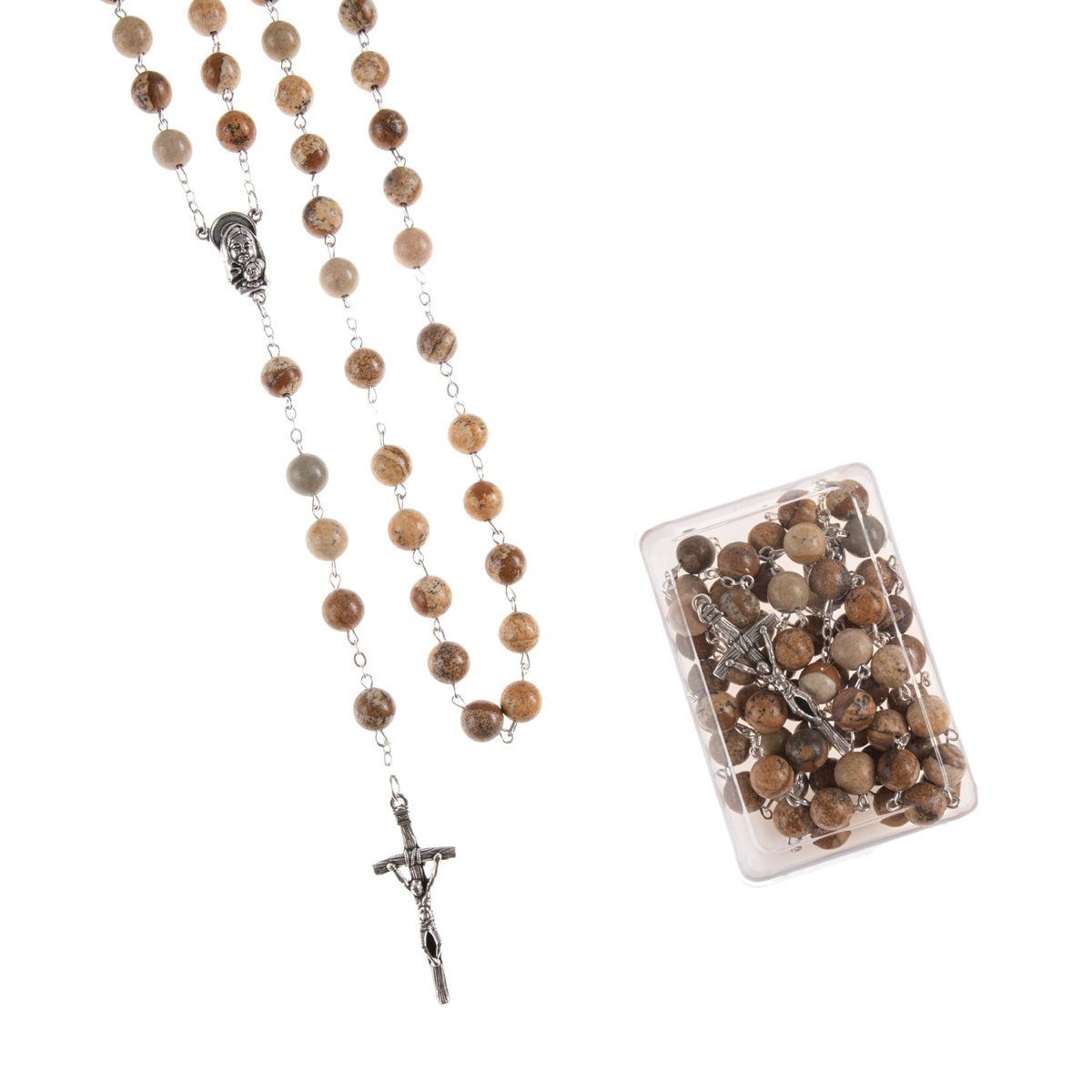 RÓŻANIEC z kamienia naturalnego JASPIS różaniec w pudełku PREZENT dla Mamy dla Babci RÓŻANIEC tradycyjny upominek religijny