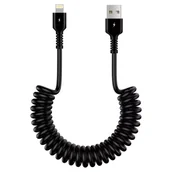 Kable USB - Kabel Alogy do ładowania spiralny samochodowy do iPone 3A 150cm USB A-Lightning czarny - miniaturka - grafika 1