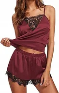 Piżamy damskie - PIŻAMA DAMSKA SATYNOWA Z KORONKĄ KOMPLET BLUZKA I SZORTY - miniaturka - grafika 1