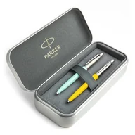 Zestawy piśmiennicze - Zestaw prezentowy długopis Parker Jotter Originals Miętowy i Żółty z metalowym etui - miniaturka - grafika 1