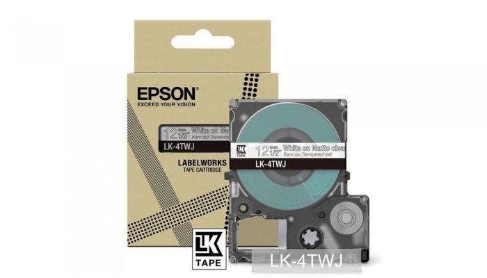 EPSON Matte Tape Clear/White 12mm 8m LK-4TWJ