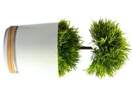 Donice - 26 cm Doniczka DUO dwukolorowa KREMOWA z podstawką BAMBUS * nowoczesna * z drenażem * efekt deski * imitacja drewna panelu * drewniany deseń * styl .. - miniaturka - grafika 1