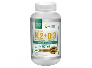 Wish , Witamina K2, MK-7 100mcg + D3 2000IU 50mcg in MCT Oil, 120 kapsułek - Witaminy i minerały dla sportowców - miniaturka - grafika 2
