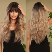 Pozostałe akcesoria fryzjerskie - TEMU Peruka Rutynowa Długa Prosta Falista Ombre Czarno-Jasnobrązowa z Grubymi Włosami i Pasemkami, Gęste Pufne Peruki z Rozjaśnieniami Blond dla - miniaturka - grafika 1