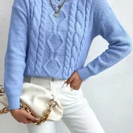 Swetry damskie - TEMU Sweter damski z opuszczonym ramieniem - wysoka elastyczność, okrągły dekolt, w pralce, wygodny sweter na jesień i zimę, casualowy styl, materiał - miniaturka - grafika 1