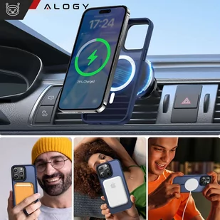 Etui do iPhone 15 Pro MagSafe Matt Case Cover matowe obudowa Alogy Ring pancerne na telefon Granatowe - Etui i futerały do telefonów - miniaturka - grafika 3