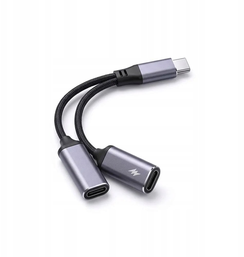Adapter USB Bluestar Adapter AUX 2w1 Typ C męski do Typ C żeński / Typ C żeński Blue Star czarny [DAC] - ładowanie do 25W