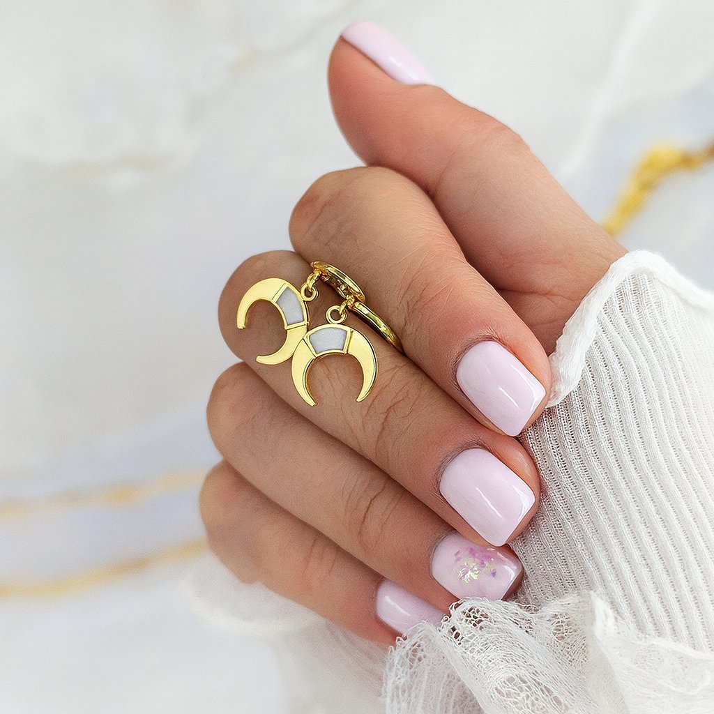 Kolczyki Maren - Złote Koła z Masą Perłową Półksiężyc Stal Chirurgiczna Klik 2,5cm