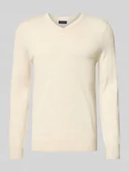 Swetry męskie - Sweter z dzianiny z mieszanki wełny z dekoltem w serek - miniaturka - grafika 1