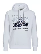 Bluzy męskie - JACK & JONES Męska bluza z kapturem JCOHUNT Sweat Hood, biała, L, biały, L - miniaturka - grafika 1