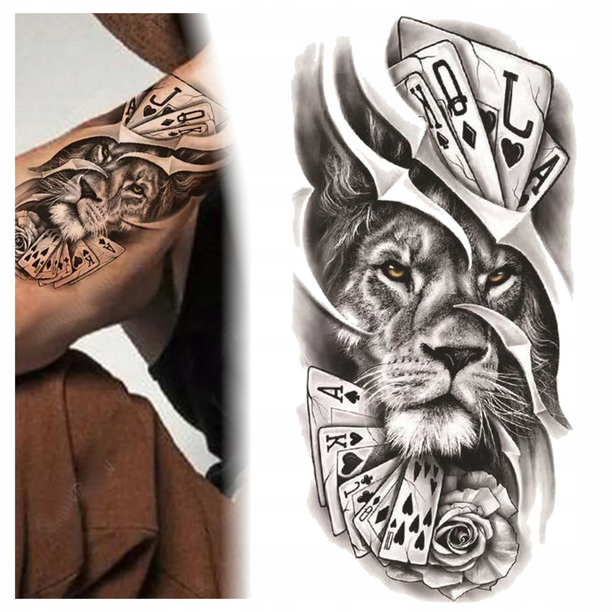 TATUAŻ LEW KARTY KRÓL ZMYWALNY TYMCZASOWY WODNY