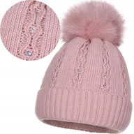 Czapki damskie - Czapka Zimowa Damska Ocieplana Z Pomponem Ozdobne Dżety Róż Różowy - miniaturka - grafika 1
