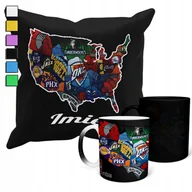 Gadżety dla niej i dla niego - ZESTAW KUBEK MAGICZNY + POSZEWKA Z PODUSZKĄ- BASKET NBA MAPA KLUBÓW + IMIĘ - miniaturka - grafika 1