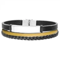 Bransolety męskie - Czarna żółta męska skórzana bransoletka z blachą do grawewunku - Manoki - miniaturka - grafika 1