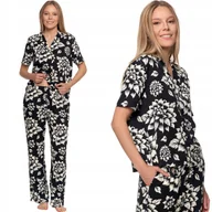 Piżamy damskie - ROZPINANA PIŻAMA DAMSKA DWUCZĘŚCIOWA Z KRÓTKIM RĘKAWEM WISKOZA MORAJ 2XL BLACK - miniaturka - grafika 1