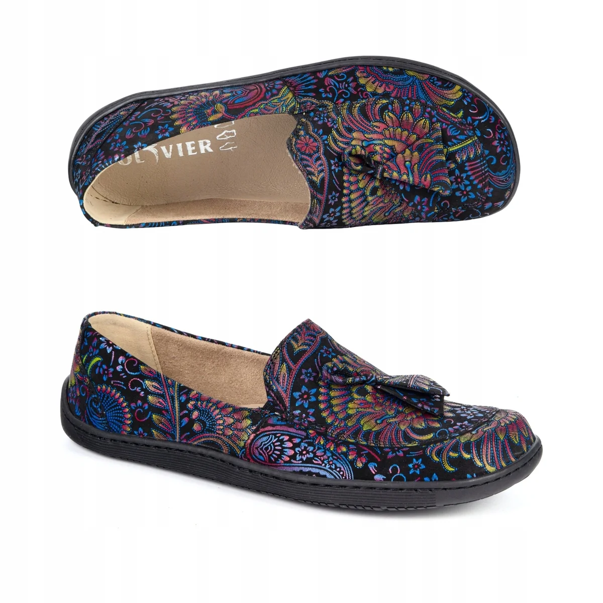 Buty barefoot damskie skórzane mokasyny Olivier Silk szerokie w palcach 39 obuwie minimalistyczne, płaska podeszwa, czarne, wkładka 25 cm, tęgość G