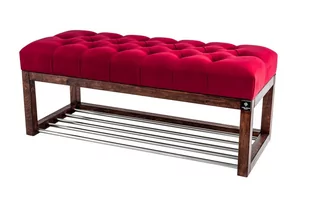 Ławka na buty 55cm EMRAWOOD drewno lite kolor orzech siedzisko pikowane kolor czerwony - Ławki do przedpokoju - miniaturka - grafika 1