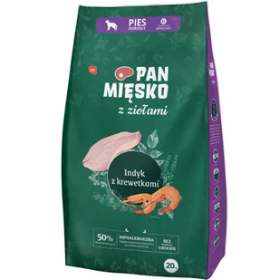 PAN MIĘSKO z ZIOŁAMI Karma sucha dla dorosłych PSÓW indyk krewetki XL 20 KG - Sucha karma dla psów - miniaturka - grafika 1
