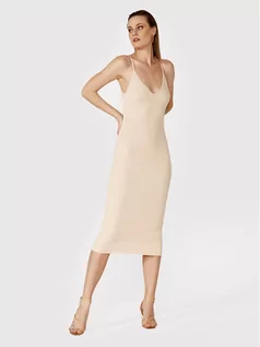 Sukienki - Simple Sukienka dzianinowa SI22-SUD023 Beżowy Slim Fit - grafika 1
