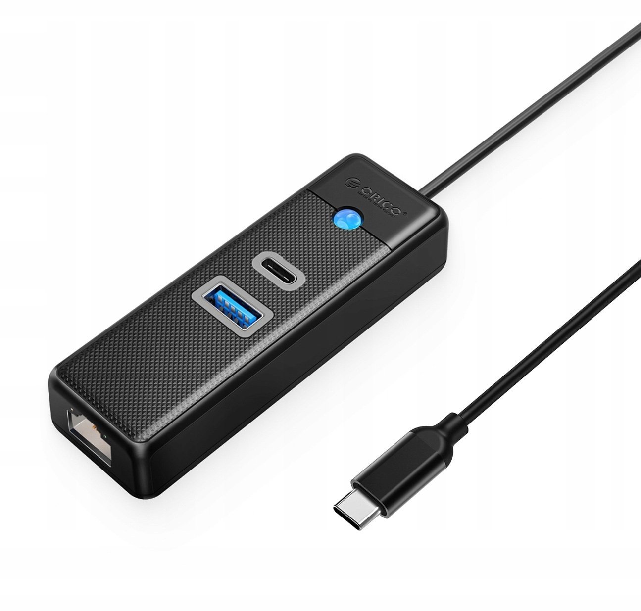 HUB USB Orico PWCUR-C3 3-portowy 1x USB-A 3.0 1x USB-C 3.0 1x RJ45 Gigabit Ethernet 1,8 m - czarny 6941788856202