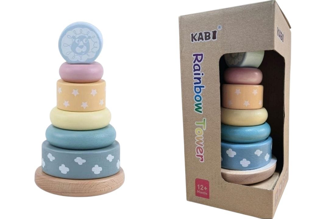 Wieża Edukacyjna z Pastelowych Krążków dla Dzieci - Drewniana Piramida Zabawka