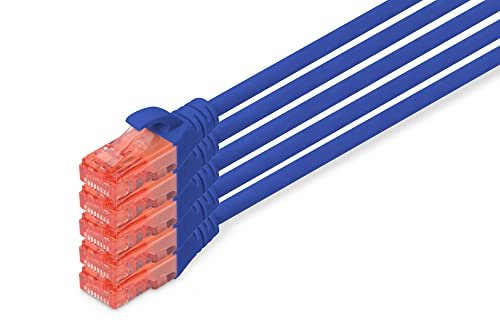 DIGITUS LAN Kabel Cat 6-10m - 5 sztuk - Kabel sieciowy RJ45 - UTP nieekranowany - Kompatybilny z Cat-6A i Cat-5e - Niebieski
