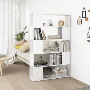vidaXL Regał na książki/przegroda, wysoki połysk, biały - Półki do salonu - miniaturka - grafika 1
