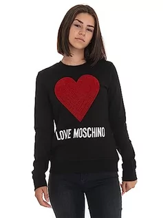 Bluzy damskie - Love Moschino Damska bluza z okrągłym dekoltem, z okrągłym dekoltem, z rozdrobnionymi płatkami cekiny i wodnym nadrukiem logo, czarna, 50, czarny, 50 - grafika 1
